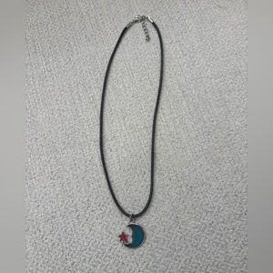 Mood Changing Black Cord Necklace Moon & Red Star Pendant